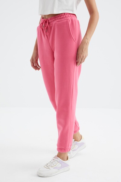 Tommylife Wholesale Candy Pink High Waisted Basic Jogger Fleece Women's Sweatpants - 94622 - Thumbnail