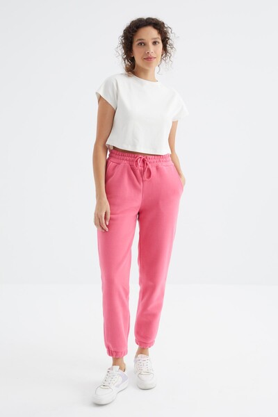 Tommylife Wholesale Candy Pink High Waisted Basic Jogger Fleece Women's Sweatpants - 94622 - Thumbnail