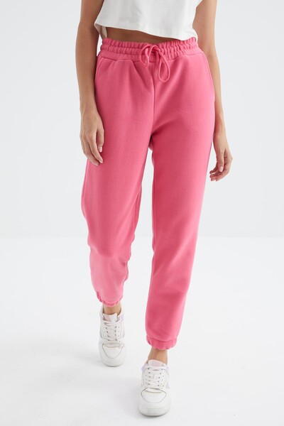 Tommylife Wholesale Candy Pink High Waisted Basic Jogger Fleece Women's Sweatpants - 94622 - Thumbnail