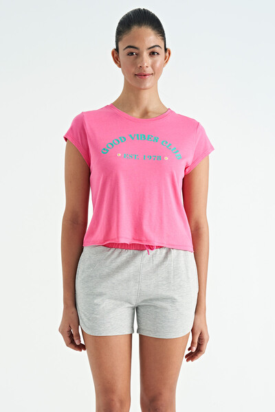 Tommylife Wholesale Candy Pink Loose Fit O-Neck Women's Basic T-shirt - 02255 - Thumbnail