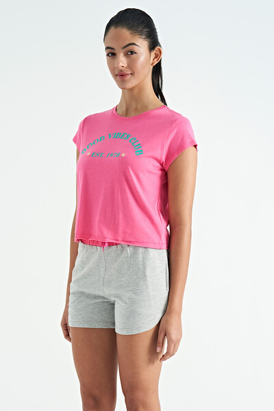 Tommylife Wholesale Candy Pink Loose Fit O-Neck Women's Basic T-shirt - 02255 - Thumbnail