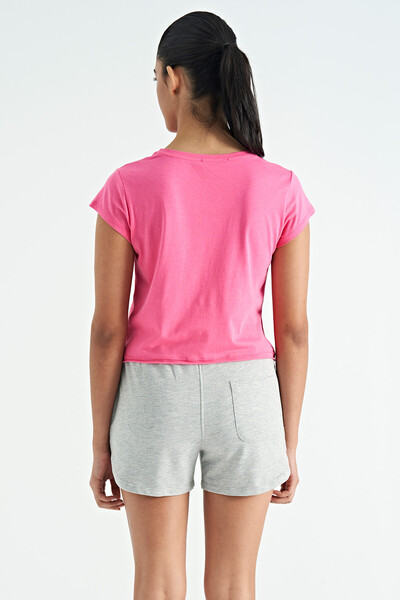 Tommylife Wholesale Candy Pink Loose Fit O-Neck Women's Basic T-shirt - 02255 - Thumbnail