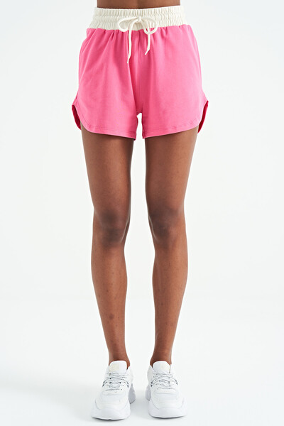Tommylife Wholesale Candy Pink Oval Hem Cut Women's Shorts - 02157 - Thumbnail