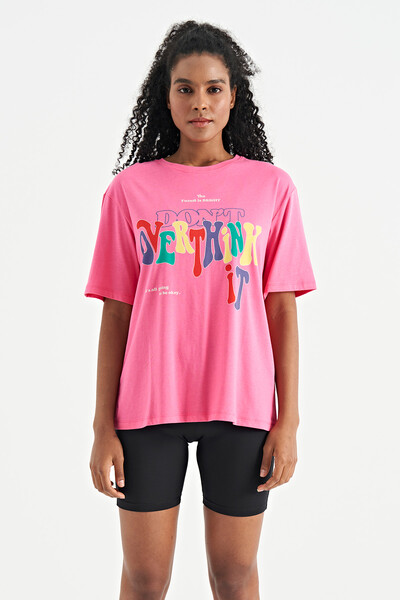 Tommylife Wholesale Candy Pink Oversize Basic Women's T-Shirt - 02306 - Thumbnail