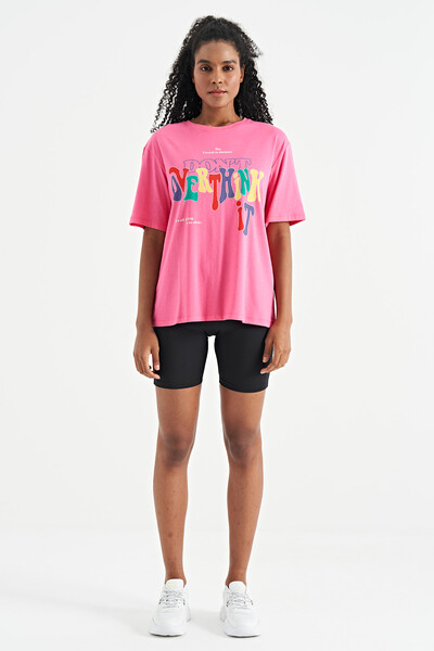 Tommylife Wholesale Candy Pink Oversize Basic Women's T-Shirt - 02306 - Thumbnail