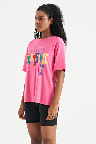 Tommylife Wholesale Candy Pink Oversize Basic Women's T-Shirt - 02306 - Thumbnail