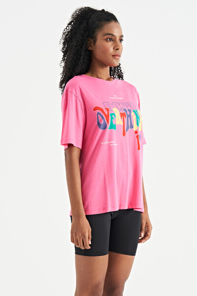 Tommylife Wholesale Candy Pink Oversize Basic Women's T-Shirt - 02306 - Thumbnail