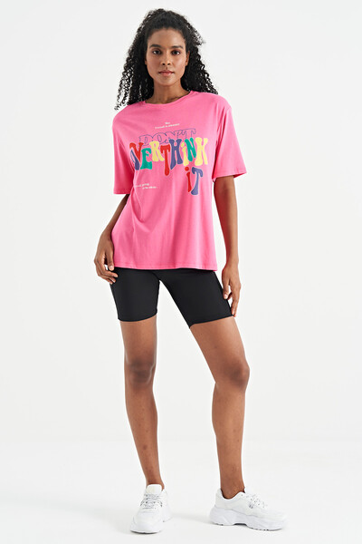 Tommylife Wholesale Candy Pink Oversize Basic Women's T-Shirt - 02306 - Thumbnail