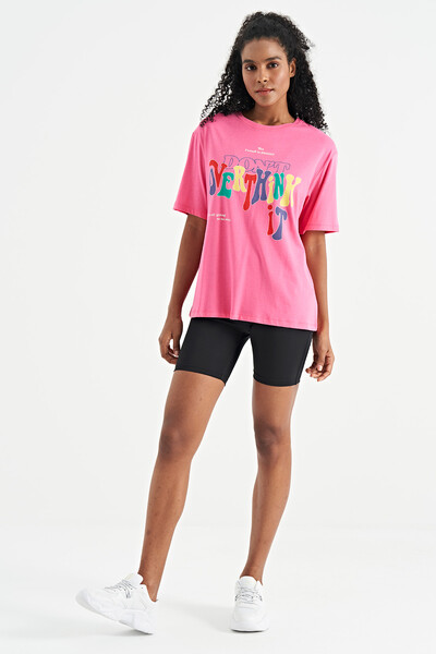 Tommylife Wholesale Candy Pink Oversize Basic Women's T-Shirt - 02306 - Thumbnail