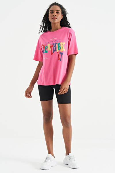 Tommylife Wholesale Candy Pink Oversize Basic Women's T-Shirt - 02306 - Thumbnail