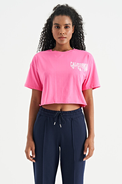 Tommylife Wholesale Candy Pink Oversize Crew Neck Basic Women's T-Shirt - 02179 - Thumbnail