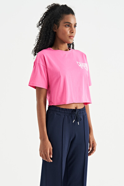 Tommylife Wholesale Candy Pink Oversize Crew Neck Basic Women's T-Shirt - 02179 - Thumbnail