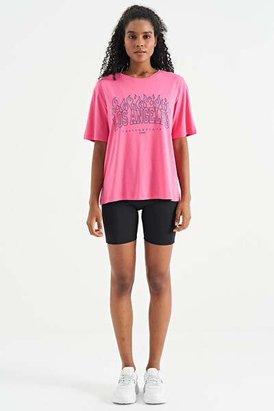 Tommylife Wholesale Candy Pink Oversize O-Neck Basic Women's T-Shirt - 02181 - Thumbnail