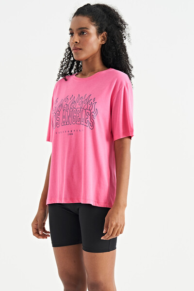 Tommylife Wholesale Candy Pink Oversize O-Neck Basic Women's T-Shirt - 02181 - Thumbnail