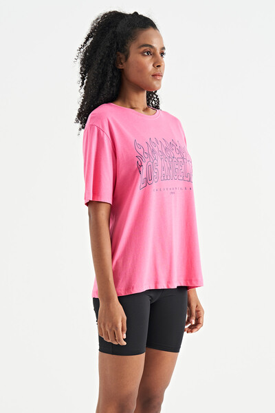 Tommylife Wholesale Candy Pink Oversize O-Neck Basic Women's T-Shirt - 02181 - Thumbnail