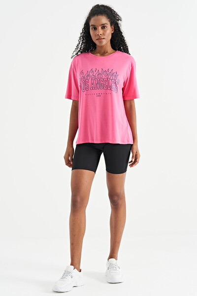 Tommylife Wholesale Candy Pink Oversize O-Neck Basic Women's T-Shirt - 02181 - Thumbnail