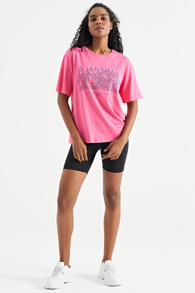 Tommylife Wholesale Candy Pink Oversize O-Neck Basic Women's T-Shirt - 02181 - Thumbnail