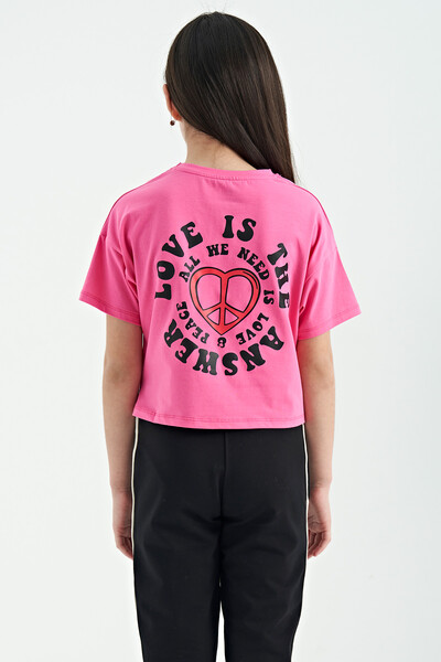 Tommylife Wholesale Candy Pink Round Neck Oversize Short Sleevelu Girls T-Shirt - 75126 - Thumbnail