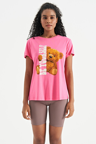 Tommylife Wholesale Candy Pink Short Sleeve O-Neck Oversize Women's T-shirt - 02242 - Thumbnail