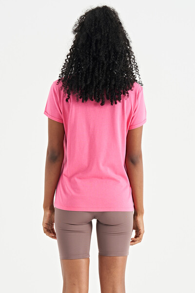 Tommylife Wholesale Candy Pink Short Sleeve O-Neck Oversize Women's T-shirt - 02242 - Thumbnail