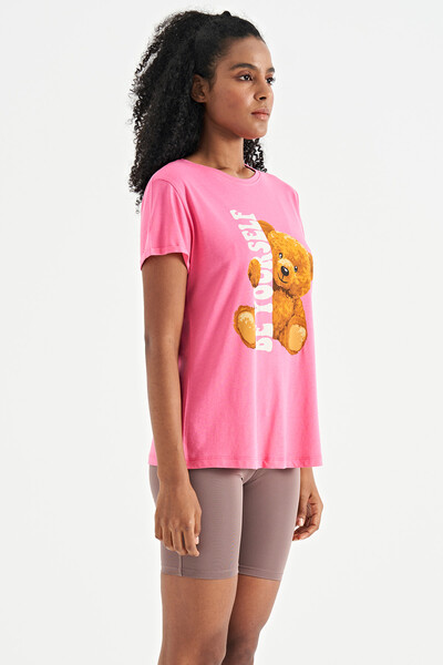 Tommylife Wholesale Candy Pink Short Sleeve O-Neck Oversize Women's T-shirt - 02242 - Thumbnail