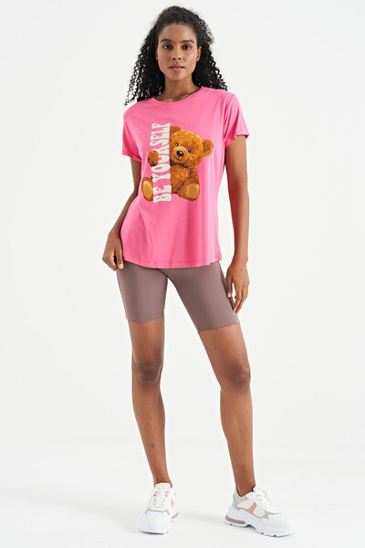 Tommylife Wholesale Candy Pink Short Sleeve O-Neck Oversize Women's T-shirt - 02242 - Thumbnail