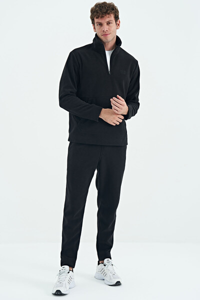 Tommylife Wholesale Carol Standard Fit Stand Collar Men's Fleece Tracksuit Set 85226 Black - Thumbnail