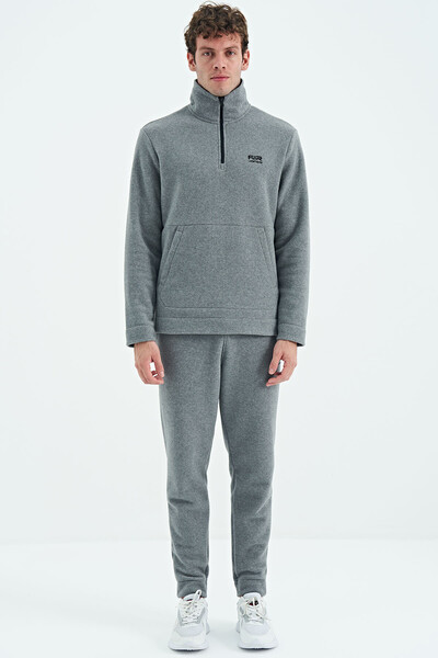 Tommylife Wholesale Carol Standard Fit Stand Collar Men's Fleece Tracksuit Set 85226 Gray Melange - Thumbnail