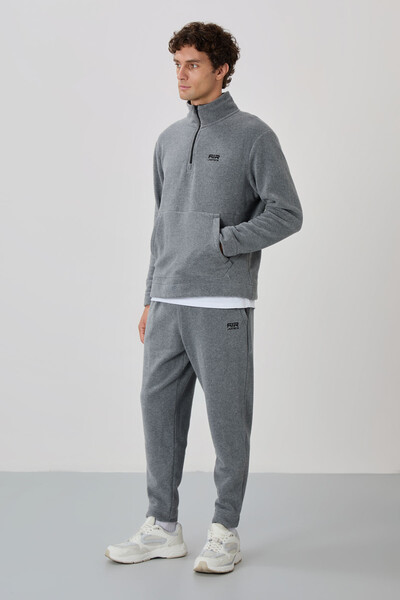 Tommylife Wholesale Carol Standard Fit Stand Collar Men's Fleece Tracksuit Set 85226 Gray Melange - Thumbnail