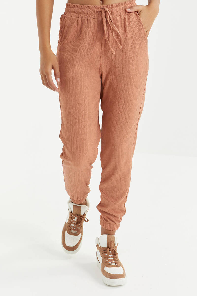 TOMMYLIFE - Tommylife Wholesale Cinnamon Colour With Drawstring Lace-up Waist Jogger Women's Sweatpant - 94620
