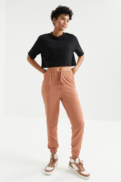 Tommylife Wholesale Cinnamon Colour With Drawstring Lace-up Waist Jogger Women's Sweatpant - 94620 - Thumbnail