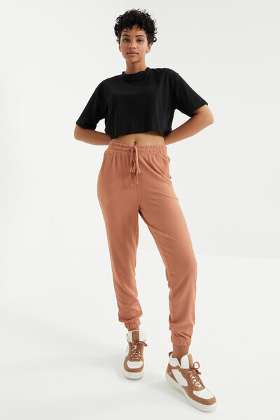 Tommylife Wholesale Cinnamon Colour With Drawstring Lace-up Waist Jogger Women's Sweatpant - 94620 - Thumbnail