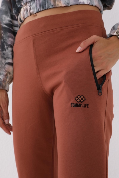 Tommylife Wholesale Cinnamon With Zipper Pocket Comfy Classic Hem Women's Sweatpants - 94195 - Thumbnail