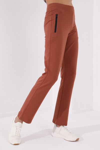 Tommylife Wholesale Cinnamon With Zipper Pocket Comfy Classic Hem Women's Sweatpants - 94195 - Thumbnail