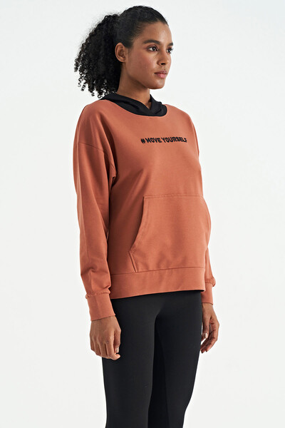 Tommylife Wholesale Cinnamon Women's Hoodie Women's Oversize Sweatshirt - 97161 - Thumbnail
