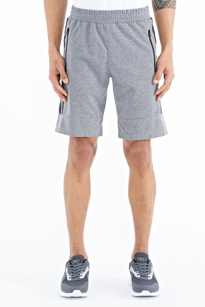 Tommylife Wholesale Clive Standard Fit Printed Men's Shorts 81249 Gray Melange - Thumbnail