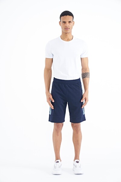 Tommylife Wholesale Clive Standard Fit Printed Men's Shorts 81249 Indigo - Thumbnail