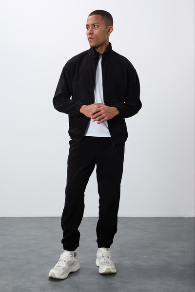 Tommylife Wholesale Comfort Fit Basic Men's Fleece Tracksuit Set 85269 Black - Thumbnail