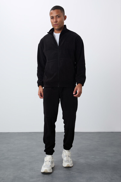 Tommylife Wholesale Comfort Fit Basic Men's Fleece Tracksuit Set 85269 Black - Thumbnail