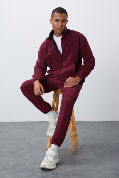 Tommylife Wholesale Comfort Fit Basic Men's Fleece Tracksuit Set 85269 Bordeaux - Thumbnail