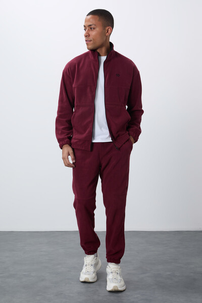 Tommylife Wholesale Comfort Fit Basic Men's Fleece Tracksuit Set 85269 Bordeaux - Thumbnail