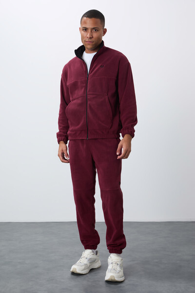 Tommylife Wholesale Comfort Fit Basic Men's Fleece Tracksuit Set 85269 Bordeaux - Thumbnail