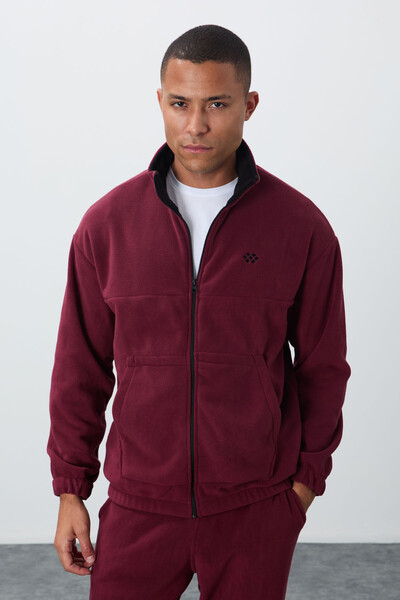 Tommylife Wholesale Comfort Fit Basic Men's Fleece Tracksuit Set 85269 Bordeaux - Thumbnail