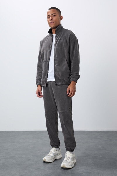 Tommylife Wholesale Comfort Fit Basic Men's Fleece Tracksuit Set 85269 Dark Gray - Thumbnail