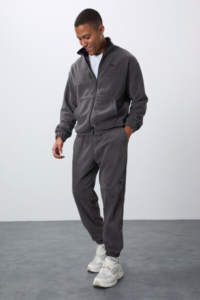 Tommylife Wholesale Comfort Fit Basic Men's Fleece Tracksuit Set 85269 Dark Gray - Thumbnail