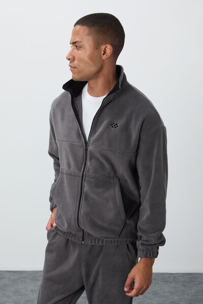 Tommylife Wholesale Comfort Fit Basic Men's Fleece Tracksuit Set 85269 Dark Gray - Thumbnail