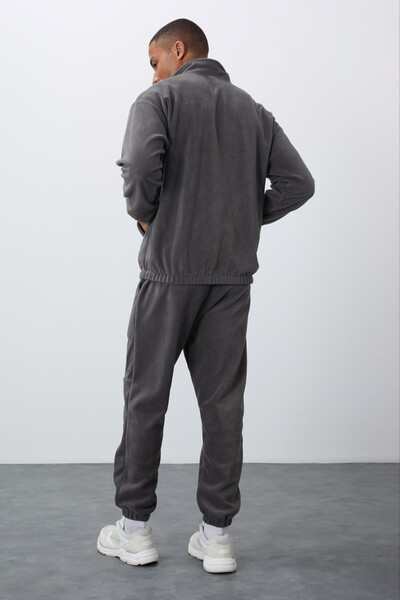 Tommylife Wholesale Comfort Fit Basic Men's Fleece Tracksuit Set 85269 Dark Gray - Thumbnail