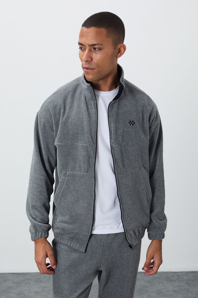 Tommylife Wholesale Comfort Fit Basic Men's Fleece Tracksuit Set 85269 Gray Melange - Thumbnail