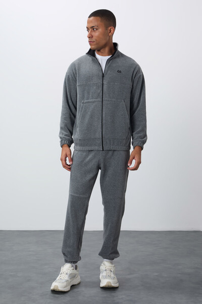 Tommylife Wholesale Comfort Fit Basic Men's Fleece Tracksuit Set 85269 Gray Melange - Thumbnail