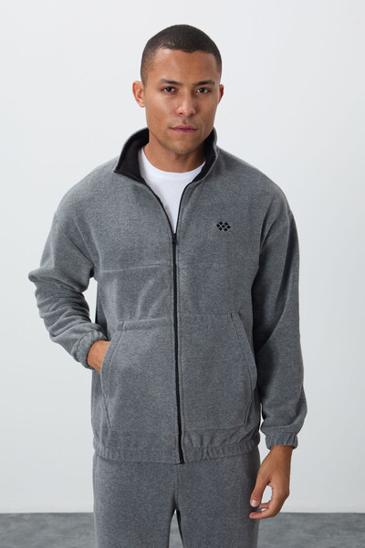 Tommylife Wholesale Comfort Fit Basic Men's Fleece Tracksuit Set 85269 Gray Melange - Thumbnail